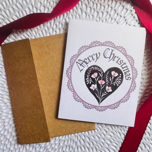 20 biglietti di auguri di Buon Natale con cuore floreale viola + buste - aggiungi il tuo messaggio stampato all'interno! Biglietti di Natale personalizzati, Natale all'ingrosso