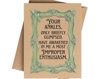 Victorian Pick Up Lines Funny Love Card on Brown Kraft Paper