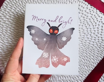 Mothman Christmas Card: Watercolor Cryptid Holiday Card