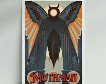 Art Deco Mothman Cryptid Wall Art Print