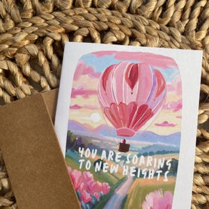 "Heißluftballon Abschlusskarte ""You are soaring to new Heels"" süße Abschlusskarte, Karte zum Abschluss, Heißluftballon Abschlusskarte."