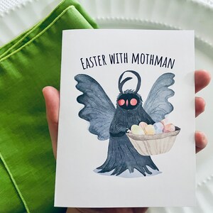 Cartão de nota de Páscoa bonito do Mothman, cartão de primavera do Mothman, cartões de Páscoa enigmáticos, cartões de Páscoa de terror, cartão de Páscoa assustador, cartão de Páscoa assustador