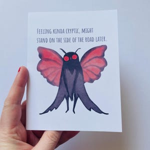 "Lustige, ungeschickte Mothman Karte für Freund ""Feeling Art of Cryptic, könnte später am Rand der Straße stehen,"" Mothman Grußkarte für jede Gelegenheit."