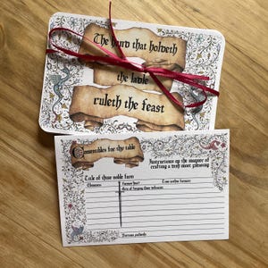Medieval dragon themed recipe cards - set of 20 - medieval renaissance gift, recipe cards for medieval gothic gift, medieval party favor