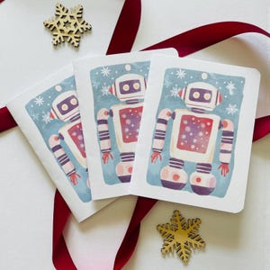 Set of 12 or More Christmas Retro Robot Toy Folding Greeting Cards