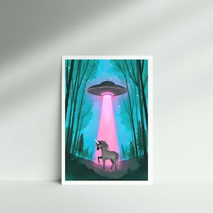 Neon Fantasy Unicorn UFO Wall Art Print bild 4