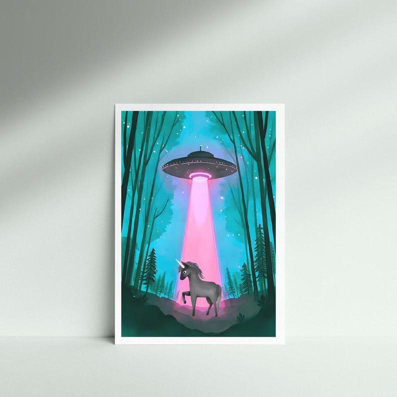 Neon Fantasy Unicorn UFO Wall Art Print bild 4