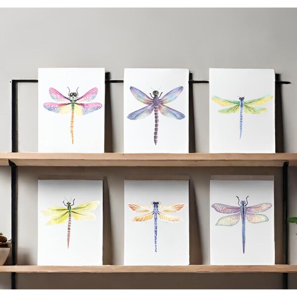 Set of 6 Watercolor Dragonfly  Any Occassion Greeting Cards, blank inside cards, All Occassion Greeting Cards, dragonfly card set