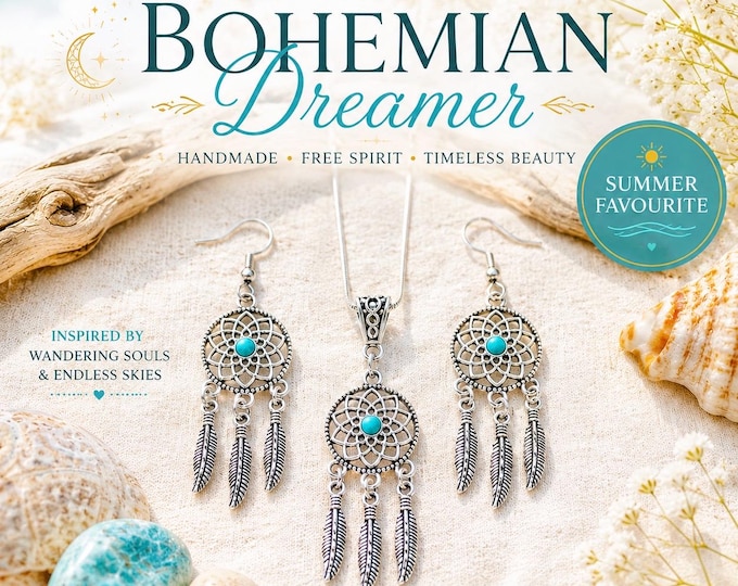 The Bohemian Dreamer Set | Dreamcatcher Necklace and Earrings | Boho Jewellery Set | Free Spirit Gift for Her