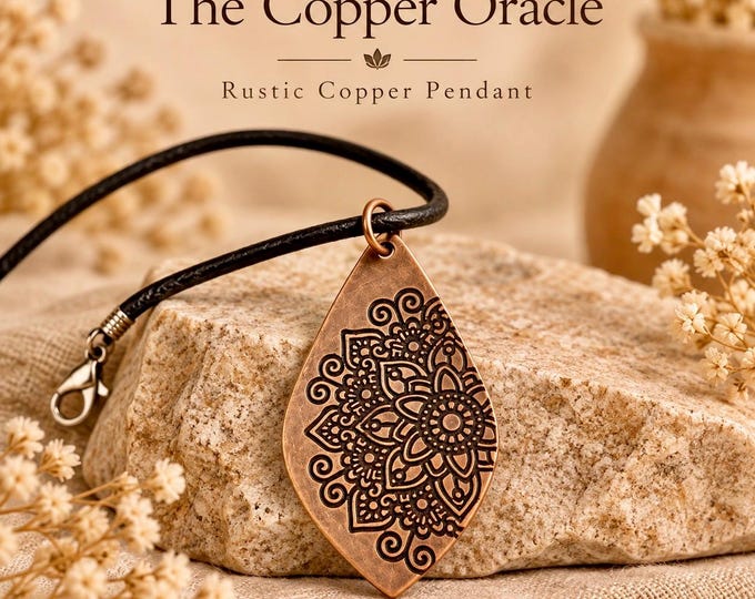 The Copper Oracle – Rustic Copper Pendant Necklace, Boho Mandala Jewellery, Statement Necklace