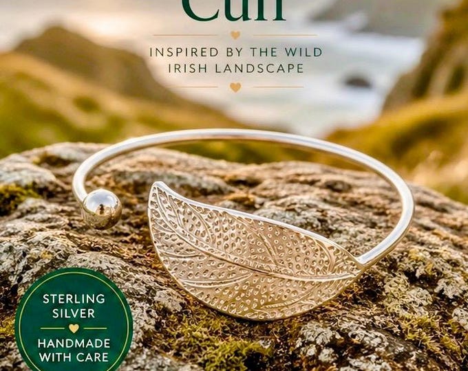 Wild Leaf Cuff – Sterling Silver Leaf Bracelet, Nature Inspired Jewellery, Irish Gift for Her