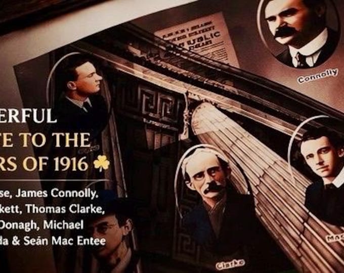 1916 Rising Leaders Print – Heroes of 16 (Laochra 16), Irish History Wall Art, Easter Rising GPO Poster