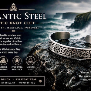 Bracelet manchette nœud celtique Atlantic Steel | Bracelet irlandais en acier inoxydable | Bijou celtique unisexe