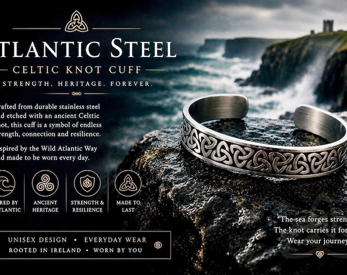 Atlantic Steel – Celtic Knot Cuff Bracelet | Stainless Steel Irish Bracelet | Unisex Celtic Jewellery