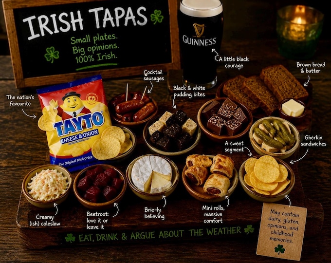 Irish Tapas Print | Funny Irish Food Wall Art | Irish Kitchen Decor | Humorous Ireland Gift | Tayto Print | Irish Pub Wall Art