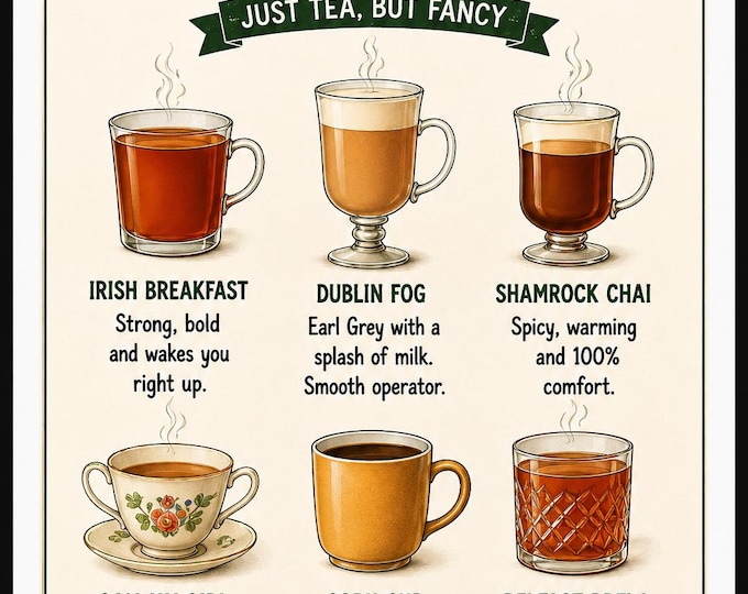 Irish Cocktails Print | Funny Irish Tea Poster | Irish Kitchen Wall Art | Tea Lover Gift | Irish Pub Decor | Funny Ireland Print