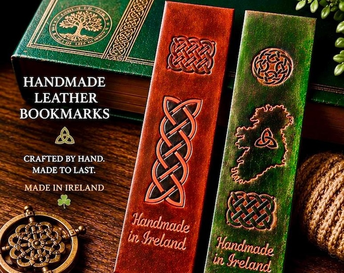 Handmade Leather Bookmarks | Celtic Bookmark Set | Made in Ireland Gift | Irish Leather Bookmark | Celtic Knot Bookmark