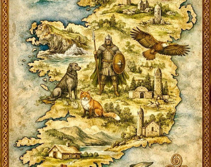 Mythic Map of Ireland Print | Celtic Wall Art | Irish Heritage Map