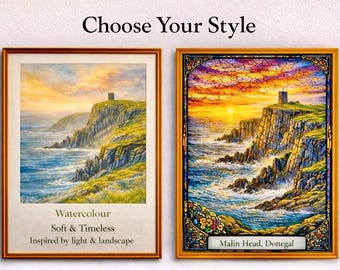 Lámina de Malin Head – Arte mural de la costa de Donegal - Elija acuarela o vidriera