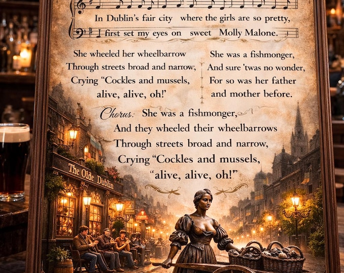 Molly Malone Irish Song Print – Traditional Irish Dublin Folk Music Wall Art
