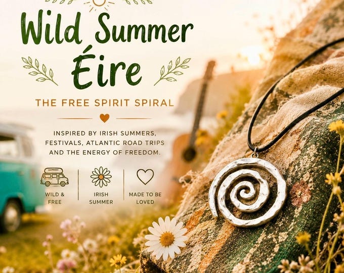 Wild Summer Éire Spiral Necklace | Boho Irish Pendant | Celtic Spiral Jewellery | Festival Necklace