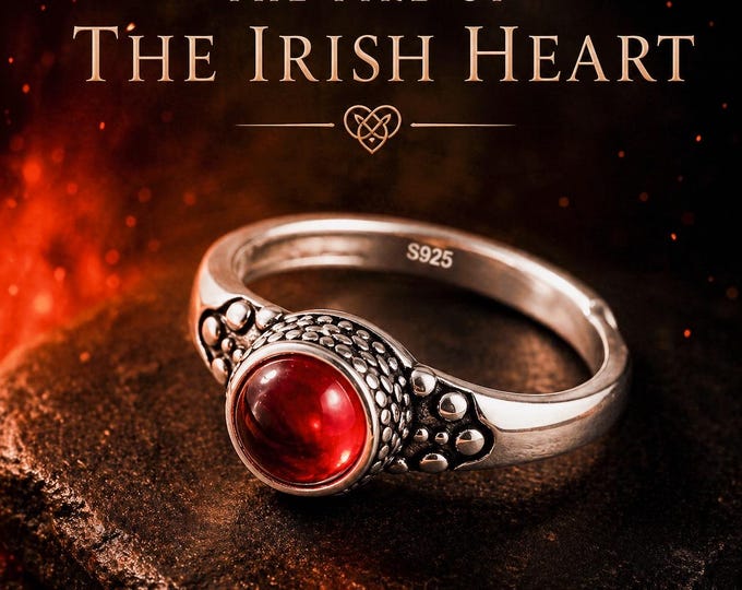 The Fire of the Irish Heart - Sterling Silver Adjustable Red Stone Ring –  Celtic Inspired Gift for Her