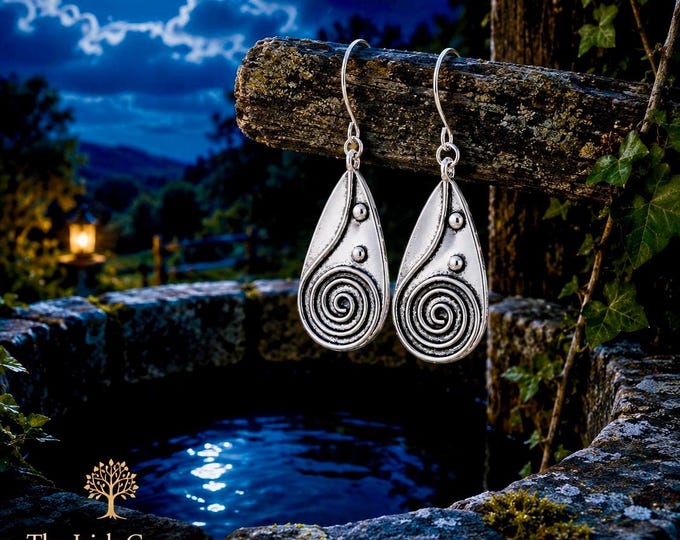 The Sacred Well Earrings | Irish Spiral Earrings | Celtic Water Symbol Jewellery | Irish Folklore Gift