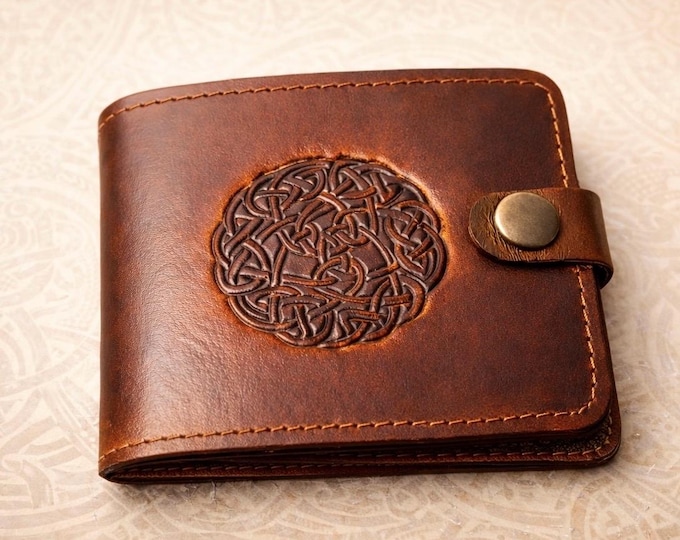 Handmade Leather Wallet – Irish Celtic Card Holder, Slim Clip Wallet, Made in Ireland Gift for Men
