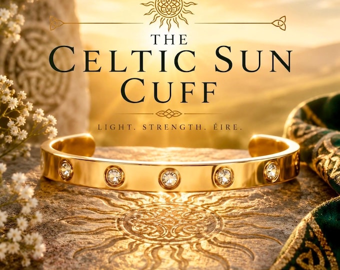 Gold Celtic Sun Cuff Bracelet | Irish Symbol Jewellery, Strength, Light