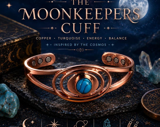 The Moonkeeper’s Cuff | Celestial Moon Jewellery | Magnetic Copper Cuff