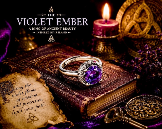 Violet Ember Ring | Celtic Purple Amethyst Sterling Silver | Irish Inspired Jewellery
