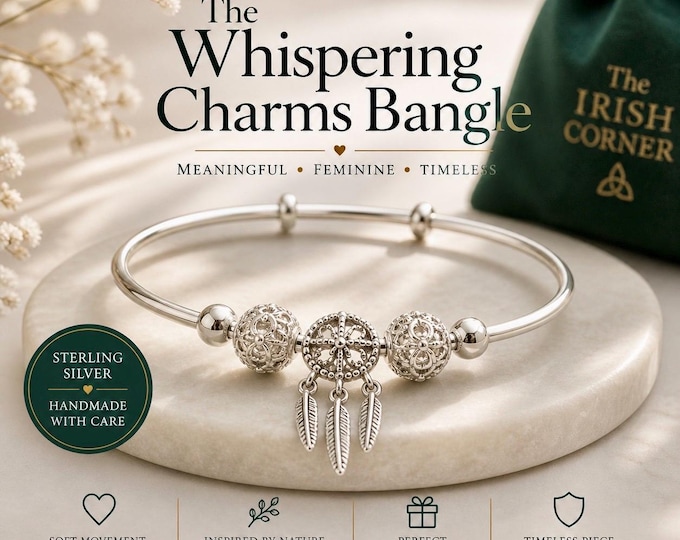 Whispering Charms Bangle – Sterling Silver Charm Bracelet, Feminine Celtic Jewellery