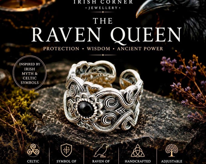 The Raven Queen Ring – Celtic Raven Protection Ring Inspired by Irish Mythology