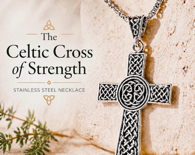 Celtic Cross Of Strength Necklace – Stainless Steel Irish Pendant, Celtic Knot Gift