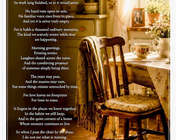 The Chair By The Door | Memorial Gift for Loss | Sympathy Wall Art | Remembrance Poem Print