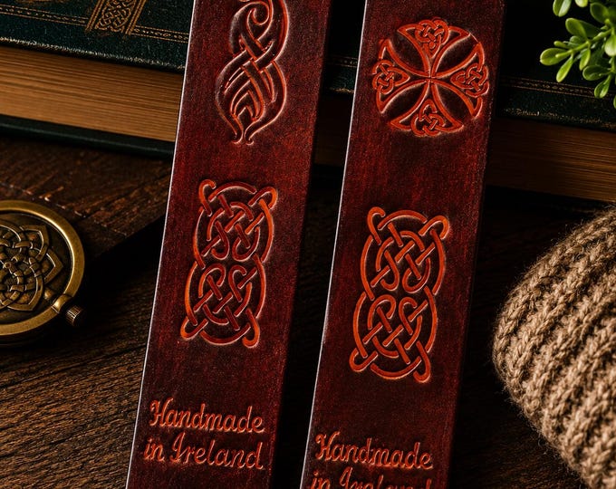 Handmade Leather Bookmarks | Celtic Bookmark Set | Made in Ireland Gift | Irish Leather Bookmark | Celtic Knot Bookmark