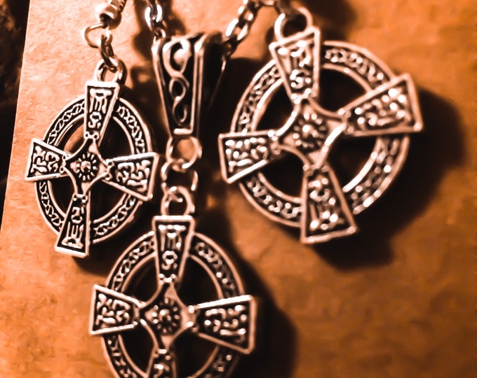 Celtic cross chain and earring set.