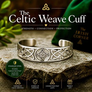 Celtic Weave Cuff – Stainless Steel Knot Bracelet, Irish Celtic Jewellery, Unisex Gift