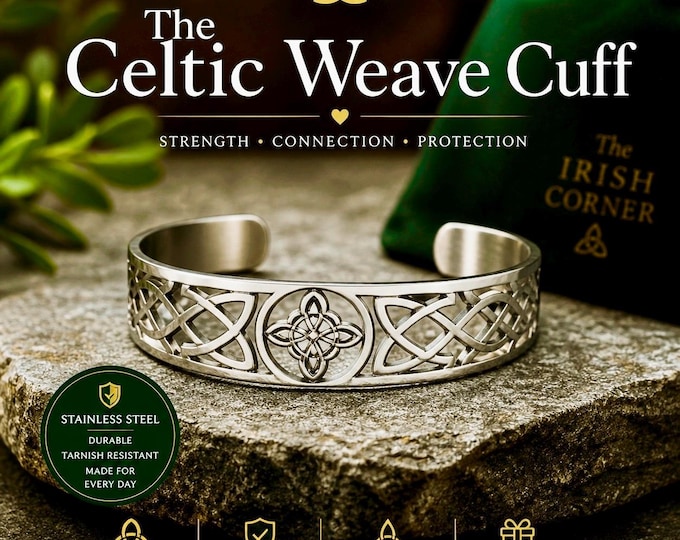 Celtic Weave Cuff – Stainless Steel Knot Bracelet, Irish Celtic Jewellery, Unisex Gift
