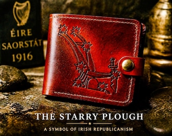 Starry Plough Leather Wallet – Handmade Irish Republican Symbol Embossed Wallet