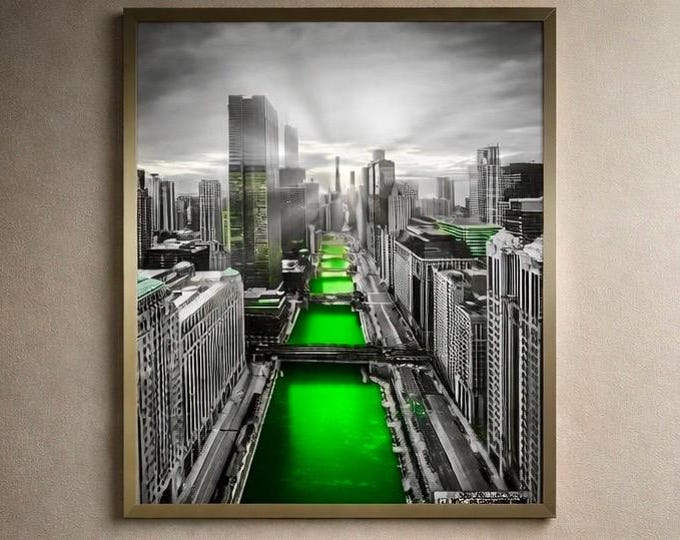 Chicago River Green Print – Irish American Wall Art – Emerald River City –
