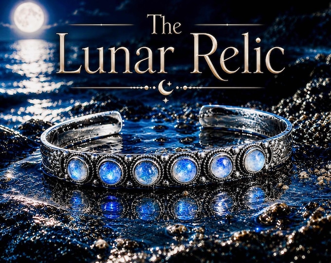 The Lunar Relic Moonstone Cuff Bracelet | Adjustable Silver Moon Bracelet | Celestial Irish Jewellery