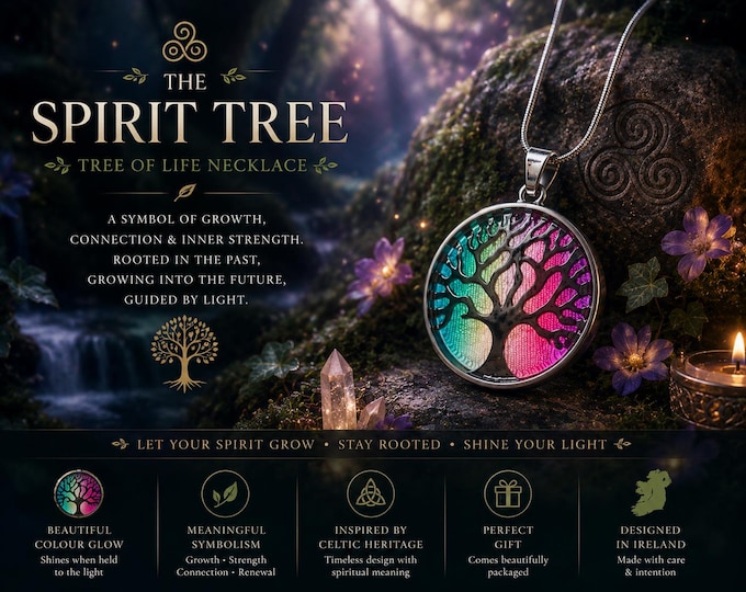 The Spirit Tree | Tree of Life Necklace | Celtic Necklace | Irish Folklore Jewellery | Mystical Tree Pendant | Rainbow Tree Necklace