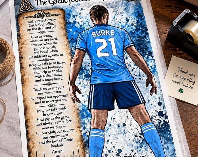 Personalised Gaelic footballer’s prayer print unframed.