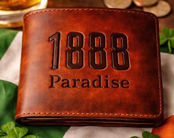 Handmade Leather Wallet, 1888 Paradise Embossed, Crafted in Ireland