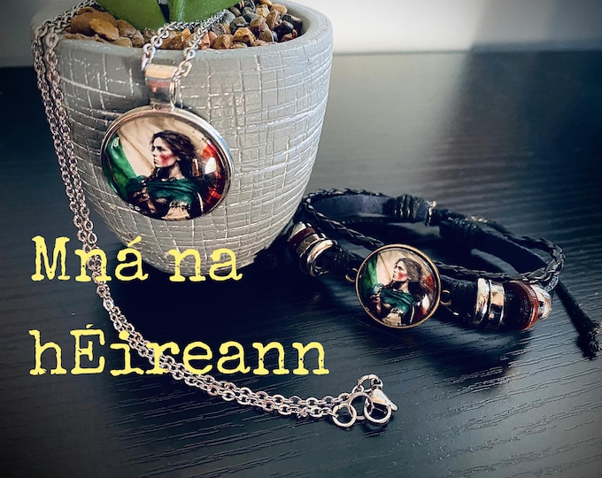 Mna na hEireann Pendant and leather wrist strap.