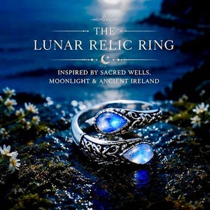 The Lunar Relic Ring | Moonstone Celtic Ring | Sterling Silver Adjustable Ring | Mystical Moon Ring