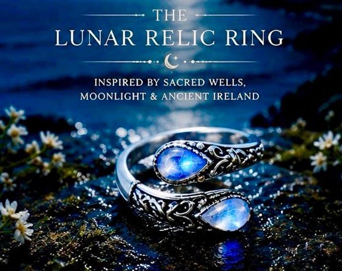 The Lunar Relic Ring | Moonstone Celtic Ring | Sterling Silver Adjustable Ring | Mystical Moon Ring