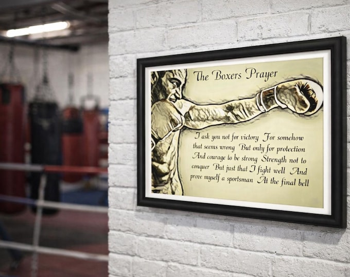 Boxer's Prayer Print, Boxing Art, Gym Wall Decor