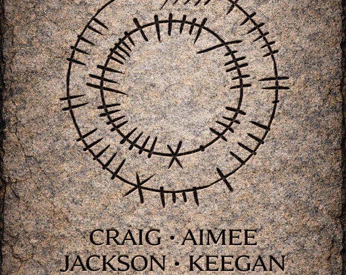 Circular personalised names in ancient Ogham etched in stone